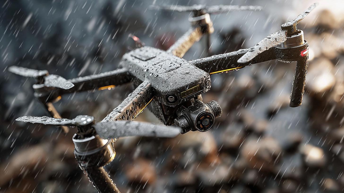 Drohne fliegt über eine verschneite Winterlandschaft bei klarem Himmel